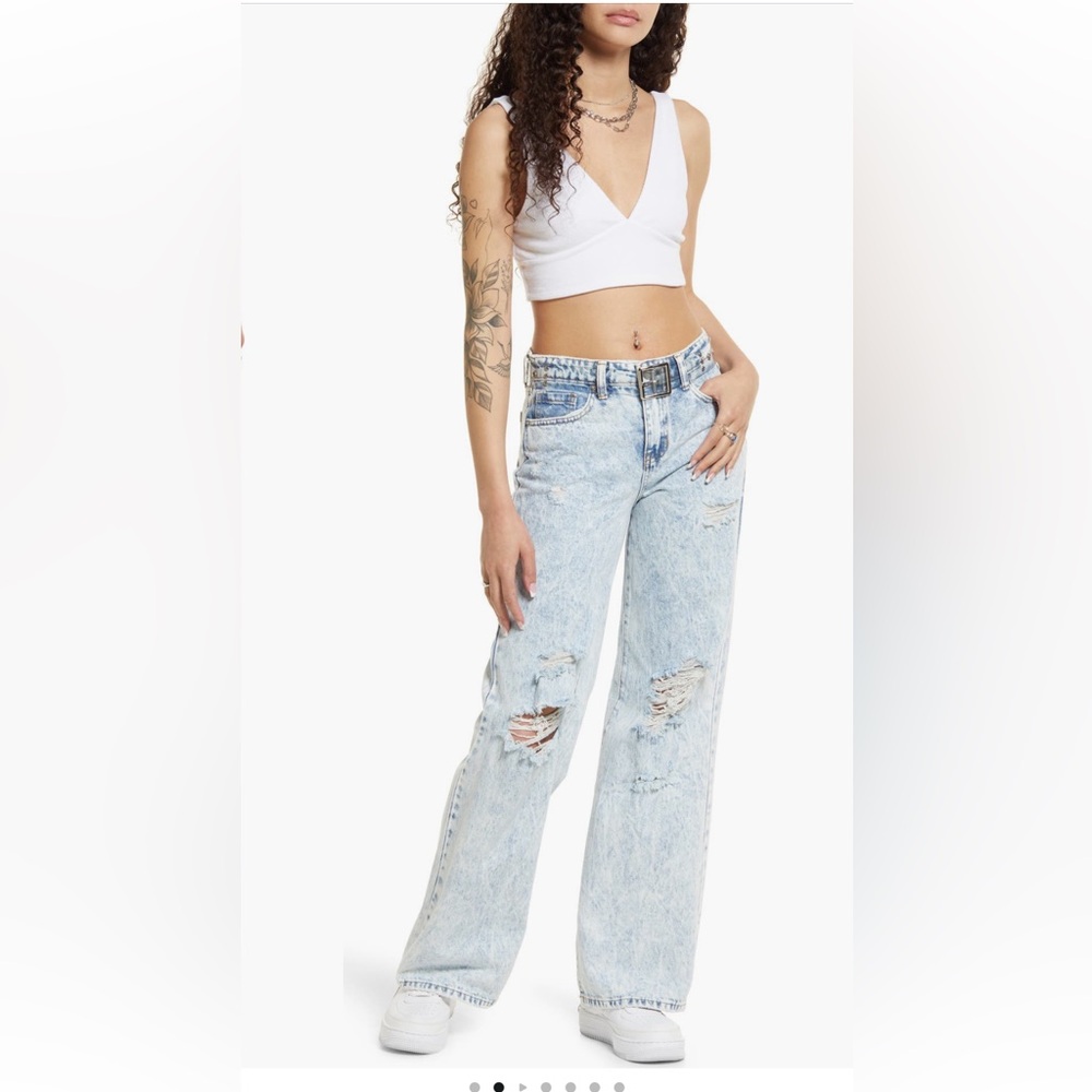 BP Acid wash bleached denim wide leg high waisted jeans